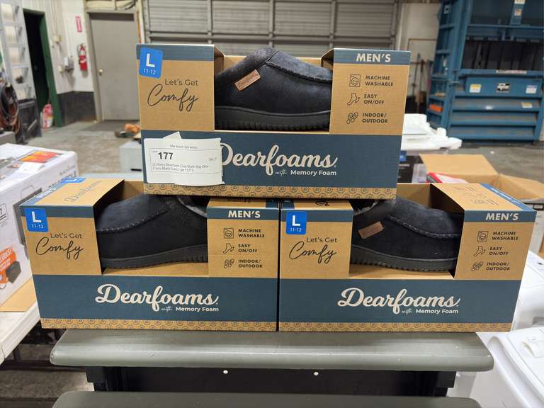 (3) Pairs Dearfoam Clog Style Slip Ons -Mens Black Size Large 11/12-