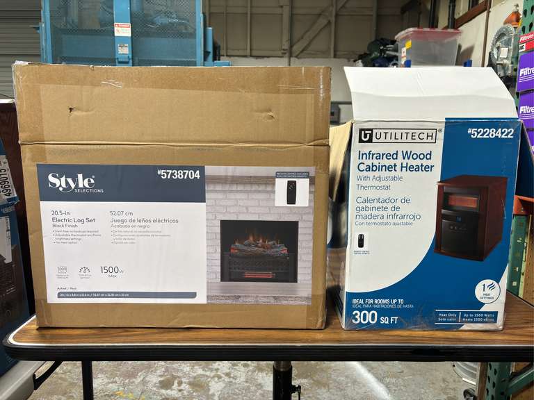 Style Electric Fireplace Log Ser 20.5” & Utilitech Infrared Cabinet Heater w/ Thermostat