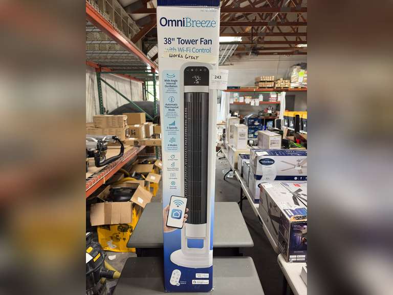 OmniBreeze 38” Oscillating Tower Fan w/ Wi-Fi Control - 5 Speeds
