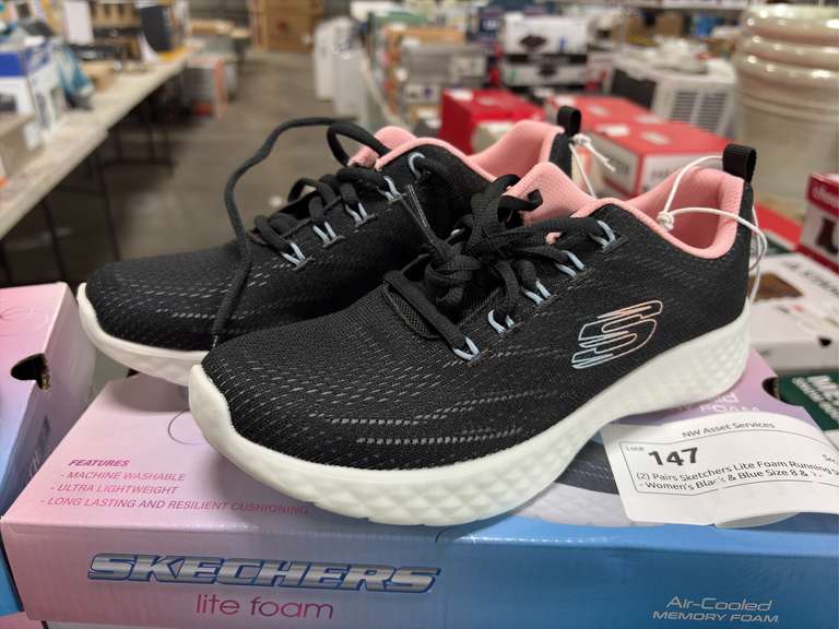 (2) Pairs Sketchers Lite Foam Running Shoes - Women’s Black & Blue Size 8 & 9 -