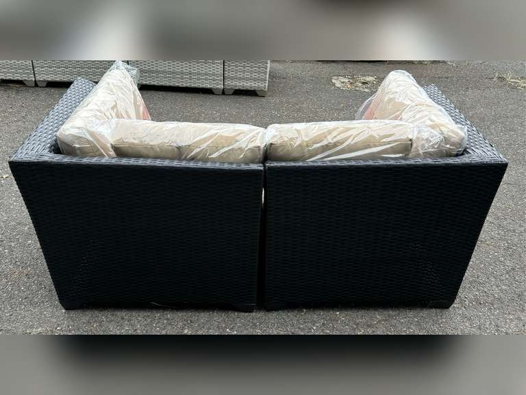 TK CLASSICS BLACK WICKER 2-PIECE SECTIONAL SOFA *NIB