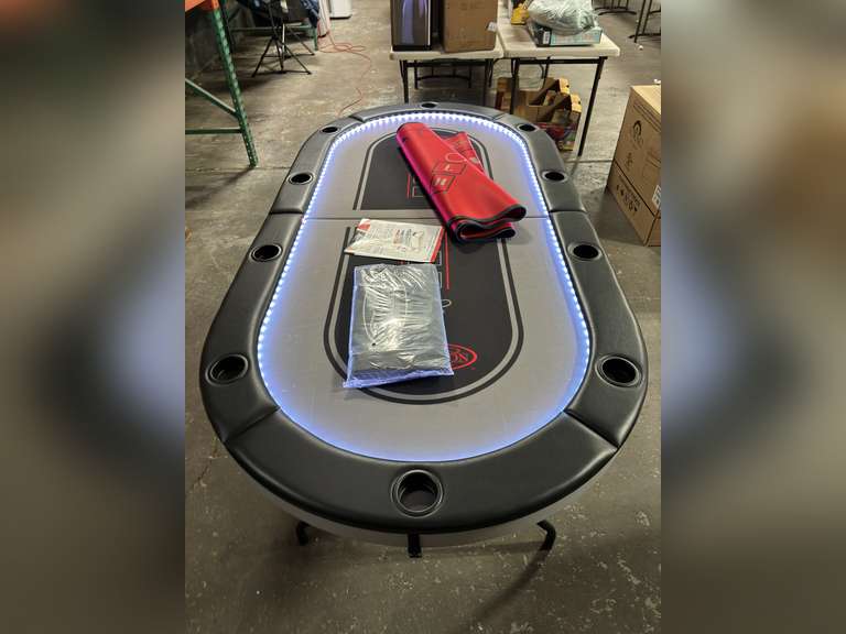 Barrington 10-player Poker Table w/ LED Lights & Cover *NIB/Open Box