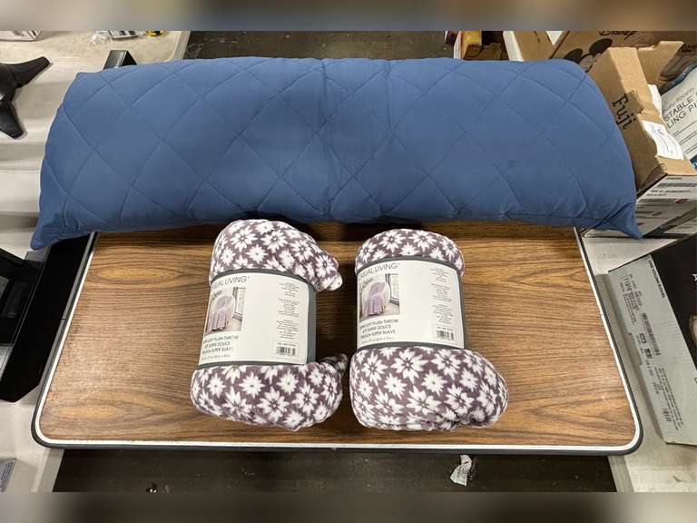 Blue Body Pillow with (2) Casual Living Super Soft Plush Throw
