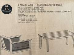 TK Classics - 2 Arm Chairs & 1 Planked Coffee Table Set *NIB