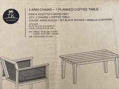 TK Classics - 2 Arm Chairs & 1 Planked Coffee Table Set *NIB