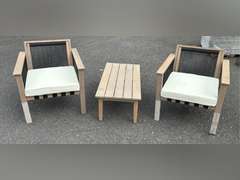 TK Classics - 2 Arm Chairs & 1 Planked Coffee Table Set *NIB