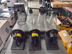 (3) Project Source 12” Outdoor Wall Lights, Style Selections Solar Outdoor Lantern & Allen Roth 3-Light Vanity Light Bar