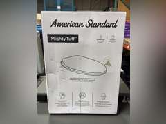 Project Source Round Toilet Seat-Oak Finish, & American Standard Mighty Tuff Elongated Toilet Seat- White