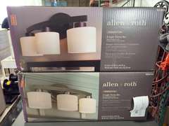 (2) Allen Roth Merington 3-Light Vanity Bar - Nickel Finish, Frosted Glass Covers