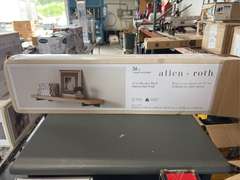 Allen Roth 36" Bracket Shelf, Origin 21-24" Floating Shelf, Delta Sandover 3pc Bathroom Hardware Set, Project Source Rutland Tub & Shower Faucet, & Oatey Vivante 24" Shower Drain