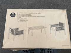 TK Classics - 2 Arm Chairs & 1 Planked Coffee Table Set *NIB
