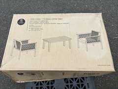 TK Classics - 2 Arm Chairs & 1 Planked Coffee Table Set *NIB