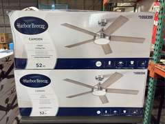 (2) Harbor Breeze Camden 52” Indoor Ceiling Fans - Brushed Nickel, 3 Speed, Espresso & Driftwood Blades