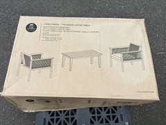 TK Classics - 2 Arm Chairs & 1 Planked Coffee Table Set *NIB