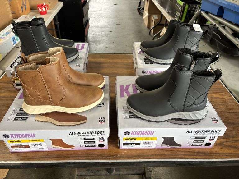 (4) Khombu Womens All Weather Memory Foam Boots (Black Sizes 6 & Brown Size 6)