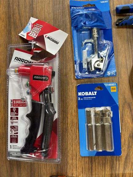(2) Kobalt Long-Shaft Ratchets, 24oz Mallet, Flooring Cutter, Pressure Gauge, Arrow Riveter, Etc.