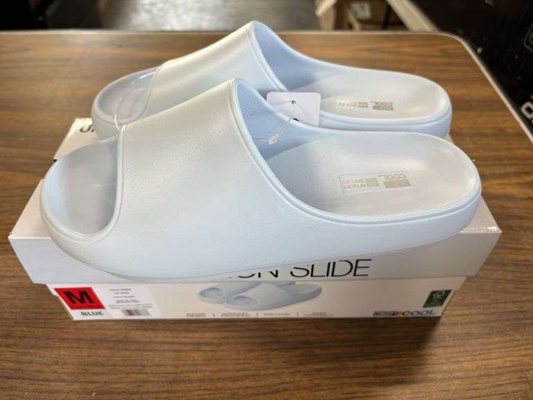 (3) 32° Cool Unisex Cushion Slides (Cream Size S/ Blue Size M/ White Size XL)