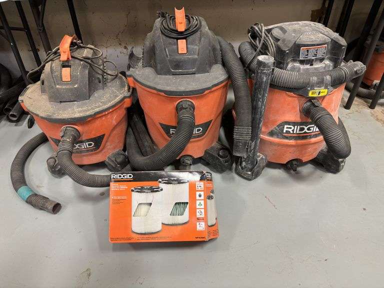 (3) Ridgid NXT Wet/Dry Shop Vacuums - 10, 12 & 14gal *Tested/Works