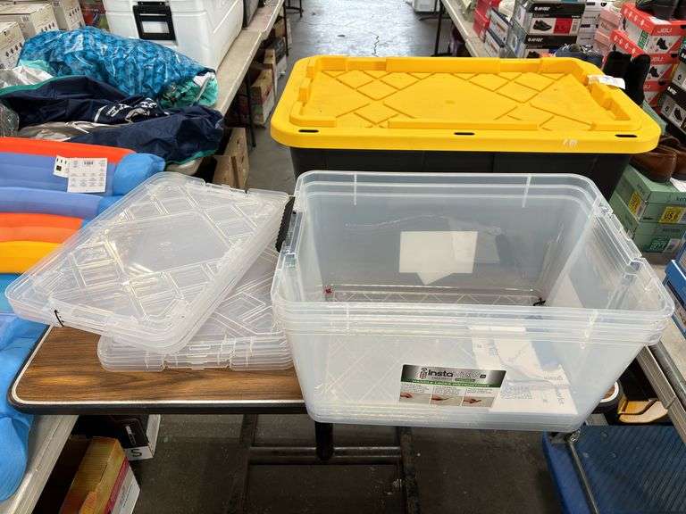 Greenmade 27gal Storage Tote, & (3) Greenmade Instaview 45qt Storage Totes