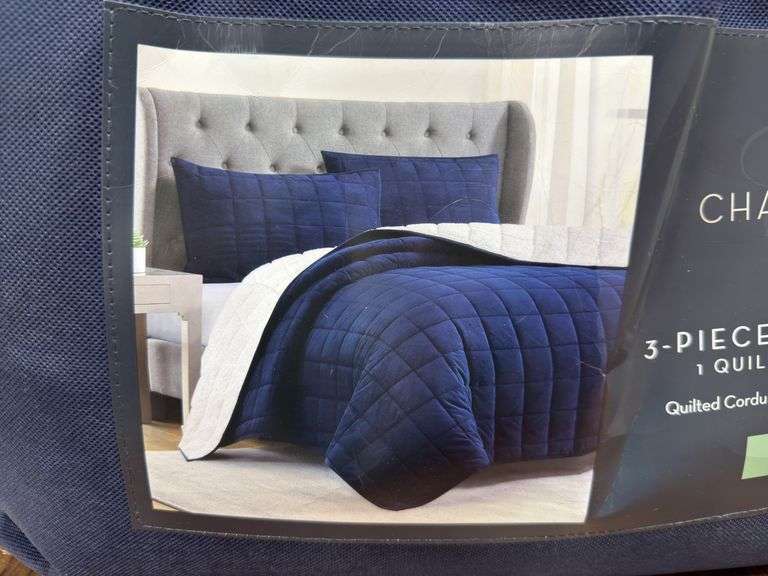Charisma 3pc King Quilt Set - Blue & White