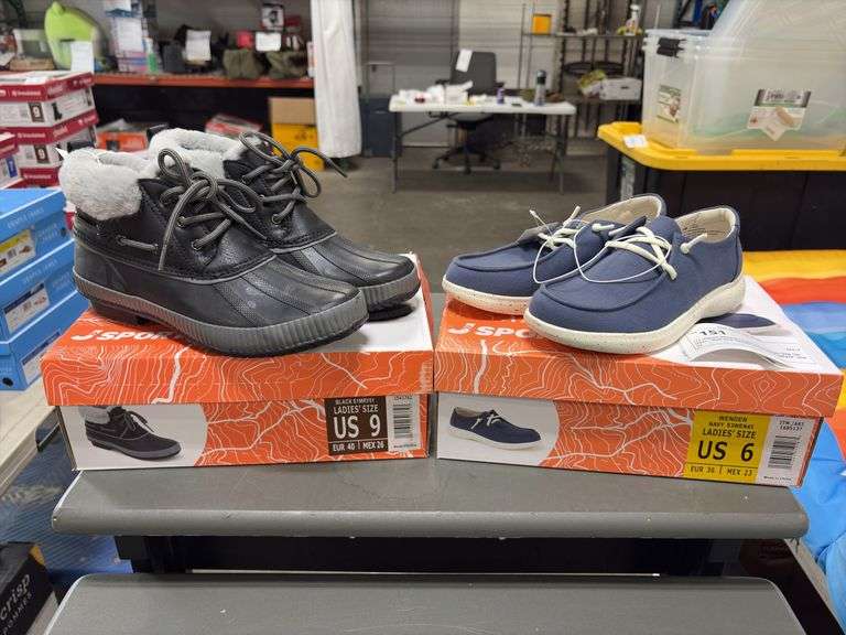 (1) JSport Women’s Memory Foam Slip On (Navy Size 6) & Waterproof Boot (Black Size 9)
