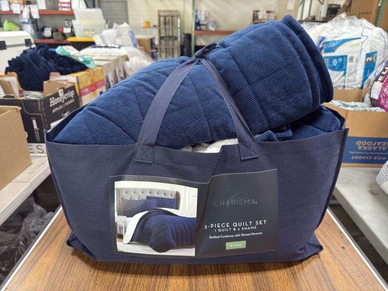 Charisma 3pc King Quilt Set - Blue & White