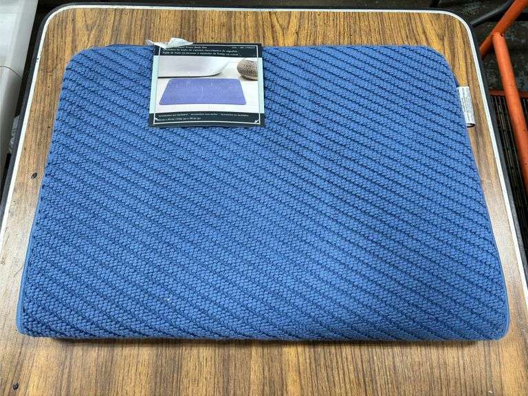 Blue Memory Foam Bath Mat, (3) Assorted Bath Towels, & 8pk Kitchen Towels