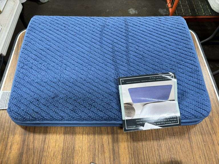 Blue Memory Foam Bath Mat, (3) Assorted Bath Towels, & 12pk Swedish Dishcloths