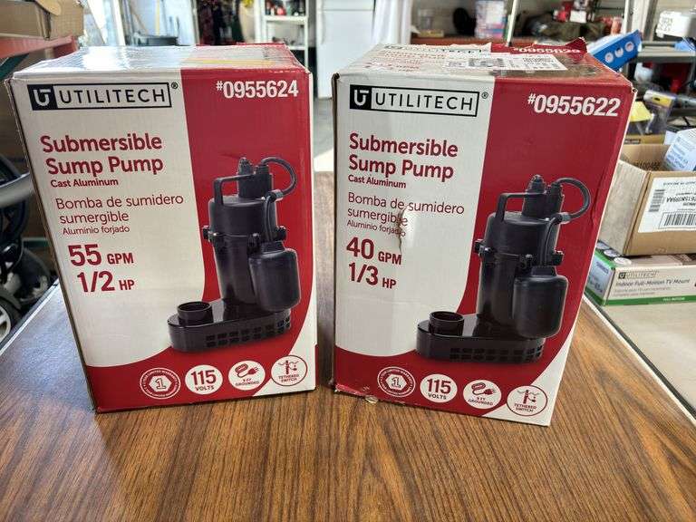 (2) Utilitech 1/3hp 40gpm Submersible Sump Pumps