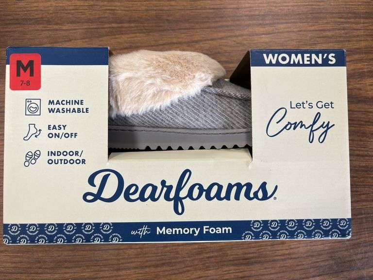 (4) Dearfoam Women’s Faux Fur Slippers (1 Gray Size M/ 2 Gray Size L/ 1 Charcoal Size XL)