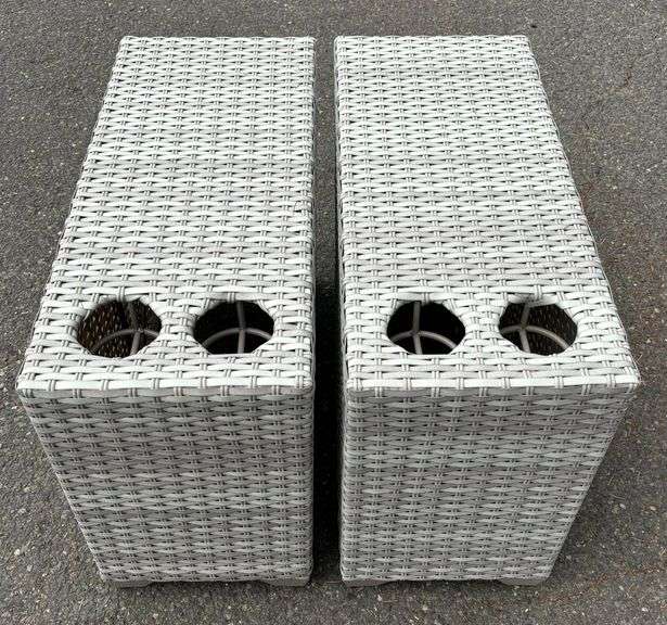 TK Classics Light Gray 2-Piece Wicker Patio Couch Set w/ (2) Wicker Cup Holder End Tables