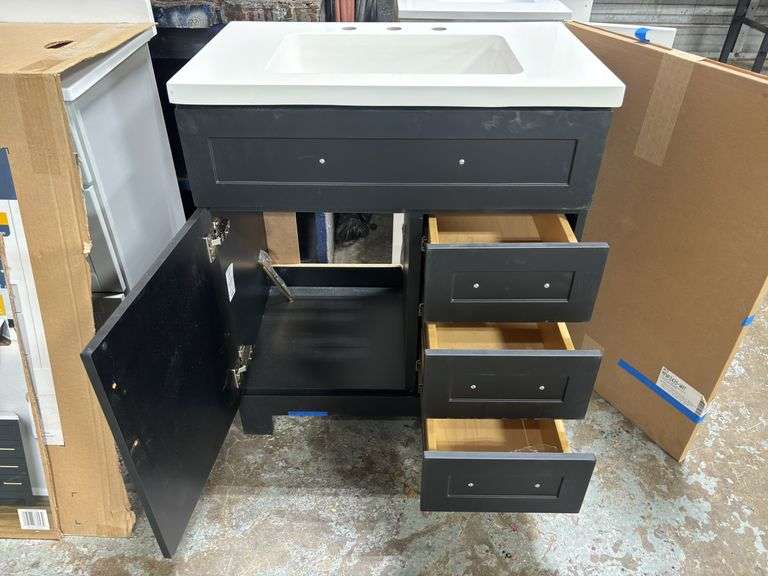 Style Selections 30-in Vanity with Top and Mirror - Black