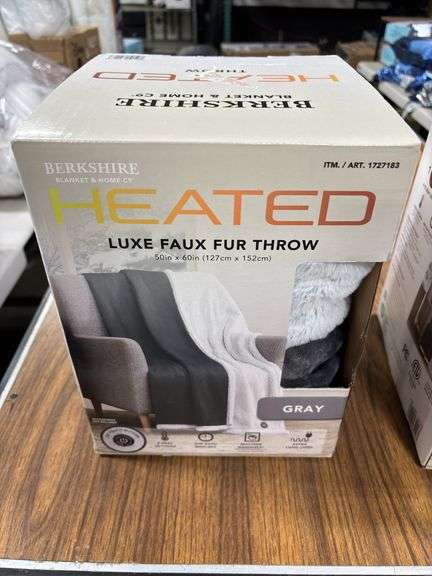 (2) Berkshire Luxe Faux Fur Heated Throw Blankets - Gray & White