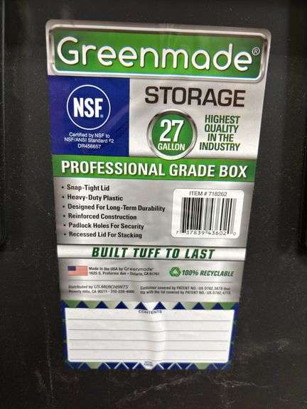 Greenmade 27gal Storage Tote, & (3) Greenmade Instaview 45qt Storage Totes