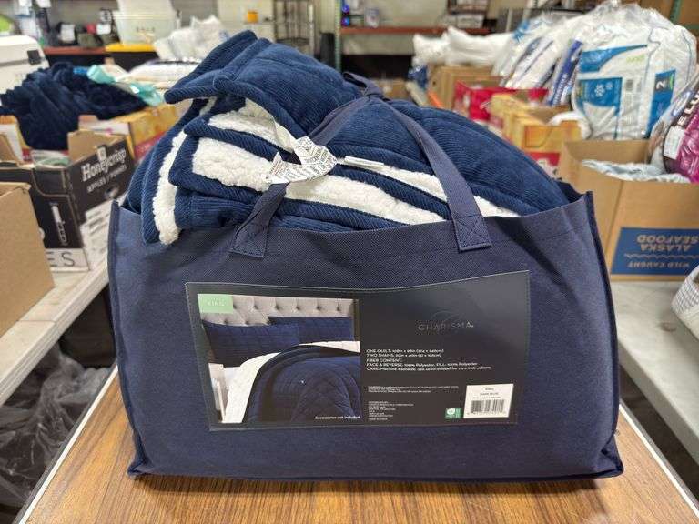 Charisma 3pc King Quilt Set - Blue & White