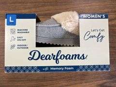 (4) Dearfoam Women’s Faux Fur Slippers (1 Gray Size M/ 2 Gray Size L/ 1 Charcoal Size XL)