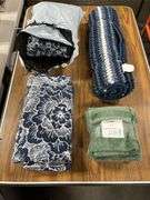 Blue & White Plush Bath Mat, (3) Floral Bath Towels, & 4pk Green Hand Towels