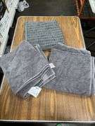 Blue Memory Foam Bath Mat, (3) Assorted Bath Towels, & 12pk Swedish Dishcloths