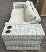 TK Classics Light Gray 2-Piece Wicker Patio Couch Set w/ (2) Wicker Cup Holder End Tables