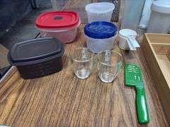 Box of Assorted Kitchen Supplies - Tupperware, Starbucks Tumblers, Silverware Organizer, Etc.
