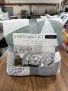 PEM 3pc King Quilt Set - Reversible Origami Patchwork