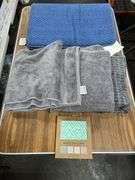 Blue Memory Foam Bath Mat, (3) Assorted Bath Towels, & 12pk Swedish Dishcloths
