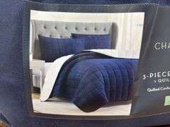 Charisma 3pc King Quilt Set - Blue & White