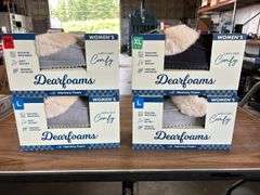 (4) Dearfoam Women’s Faux Fur Slippers (1 Gray Size M/ 2 Gray Size L/ 1 Charcoal Size XL)