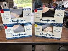 (4) Dearfoam Women’s Memory Foam Faux Fur Slippers (Gray (1) Size S & (3) Size M)