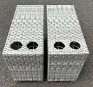TK Classics Light Gray 2-Piece Wicker Patio Couch Set w/ (2) Wicker Cup Holder End Tables
