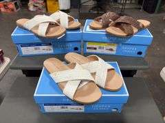 (3) Draper James Slip On Sandals ( 2 White Size 7 & 1 Brown Size 6)