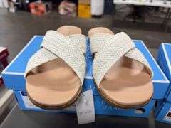 (3) Draper James Slip On Sandals ( 2 White Size 7 & 1 Brown Size 6)
