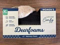 (4) Dearfoam Women’s Faux Fur Slippers (1 Gray Size M/ 2 Gray Size L/ 1 Charcoal Size XL)