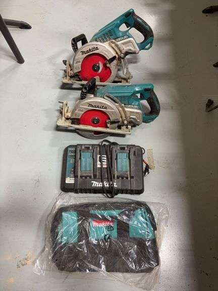 (2) Makita 36v XSR01 Cordless Circular Saws w/ (2) Batteries, (2) Chargers & Tool Bag *Tested/Works